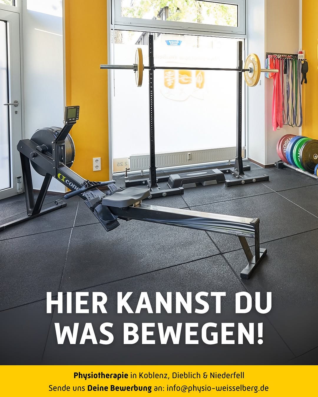Photo by Physiotherapie Weißelberg in Koblenz, Germany. May be an image of text that says '한추금 ٥ as CX C cono O HIER KANNST DU WAS BEWEGEN! Physiotherapiei in Koblenz, Dieblich & Niederfell Sende uns Deine Bewerbung an: info@physio-weisselberg.de'.